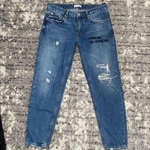 Zara Distressed and Embroidered Denim Jeans